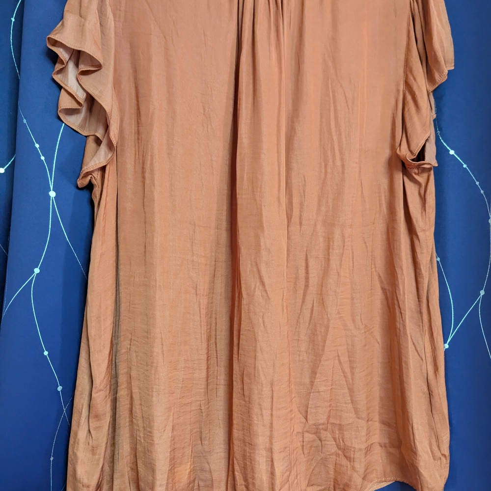 Women's Orange/Rust Ruffle Sleeve Top - Picture 3 of 4